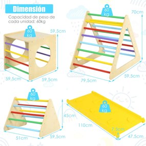 Conjunto de escalada infantil 5 em 1 com parque infantil de madeira natural