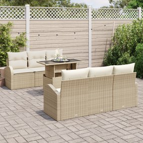 Conjunto de Sofá de Jardim vidaXL de 7 Peças com Almofadas Bege de Rat