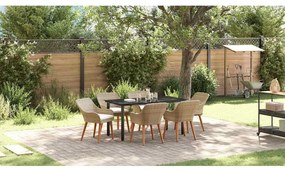 Conjunto de Jantar de Jardim 7 Peças Bege em Rattan e Poliéster