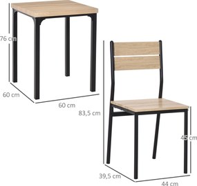 Conjunto de mesa e cadeiras para 2 pessoas, conjunto de jantar de 3 peças com 2 cadeiras encaixáveis em carvalho claro