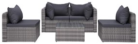 9 pcs conjunto lounge de jardim c/ almofadões vime PE cinzento