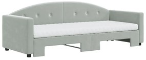 Sofá-cama c/ gavetão e colchões 80x200 cm veludo cinzento-claro
