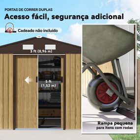 Abrigo de Jardim Exterior 4,9 m² 277x195x192 cm com Porta de Correr Ventilação e Kit de Fundação Castanho