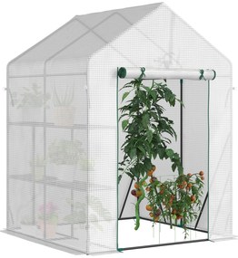 Estufa de Jardim 143x143x195 cm Estufa de Aço com 2 Prateleiras e Port