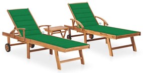 Espreguiçadeiras com mesa e almofadão 2 pcs teca maciça