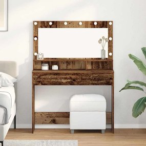 vidaXL Mesa de Maquilhagem com Luzes LED - Madeira Vintage - 100x41x135 cm