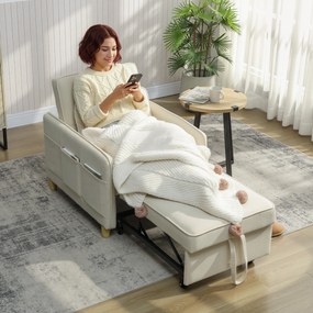 Poltrona-Cama Convertível de 1 Lugar, 85,5 x 74 x 82 cm, Transformação 3 em 1, Bege
