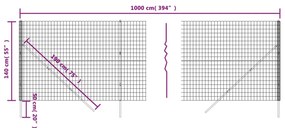 Cerca de malha de arame 1,4x10 m aço galvanizado antracite