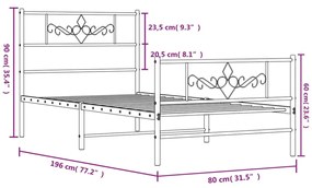 Estrutura de cama com cabeceira e pés 75x190 cm metal preto
