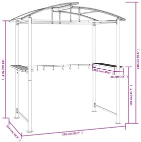 Gazebo churrasco prateleiras laterais 210x114x230 aço antracite