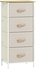 HOMCOM Cómoda Alta de Tecido com 4 Gavetas 4 Bolsos Laterais 2 Ganchos e Estrutura de Aço 45x30x94,5 cm Bege | Aosom Portugal