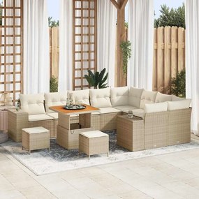 Conjunto de Sofá de Jardim vidaXL 12 Peças com Almofadas Bege Rattan Acácia