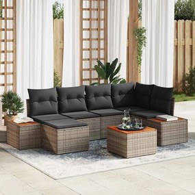 vidaXL Conjunto de Sofás de Jardim de 7 Peças com Almofadas Cinzas de Vime Sintético