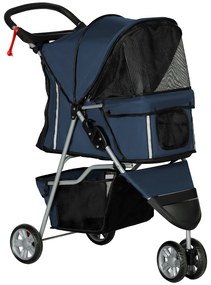 PawHut Carrinho para Animais de Estimação Dobrável com Rodas Giratórias Cesto e Suporte para Copos 75x45x97 cm Azul Escuro | Aosom Portugal