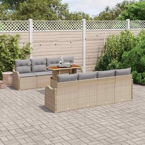 Conjunto de Sofá de Jardim com 9 Peças e Almofadas Beijinho em Rattan