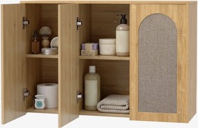Armário de parede para casa de banho de estilo boémio 88,5 (L) x 30 (P) x 60 (A) cm com 3 portas com efeito de vime e fecho suave e prateleira ajustáv