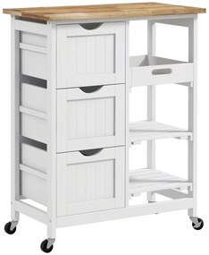 HOMCOM Carrinho de Cozinha com Rodas Carrinho de Serviço com 3 Gavetas 2 Prateleiras Abertas e Bandeja 67x37x85,5 cm Branco