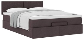 Estrutura cama otomana colchão 140x200cm tecido castanho escuro
