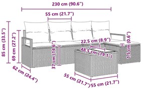 Conjunto de Sofás de Jardim com 6 Peças e Almofadas de Rattan Poliéste