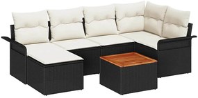 Conjunto de Sofá para Jardim com 7 Peças e Almofadas em Vime Sintético
