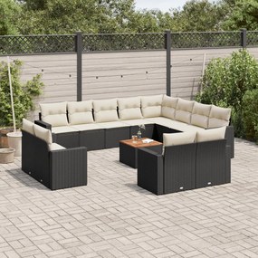 13 pcs conjunto de sofás de jardim com almofadões vime PE preto
