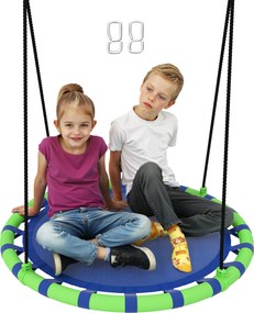 Baloiço para Crianças Redondo Baloiço de Jardim Infantil Ajustável Impermeável Carga 150kg Ø100x180 cm Preto e Azul