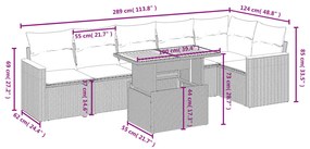7 pcs conjunto de sofás p/ jardim c/ almofadões vime PE preto