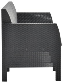 3 pcs conjunto lounge jardim com almofadões vime PP antracite