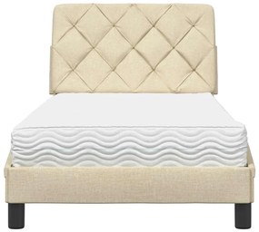 Cama com colchão 90x200 cm tecido cor creme