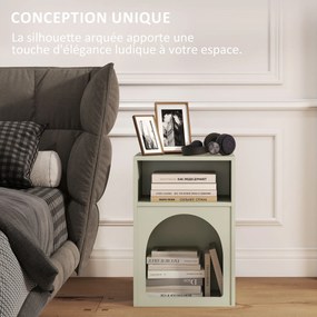Conjunto de 2 mesas de cabeceira 40 x 30 x 60 cm, com compartimentos abertos, design arqueado, verde claro