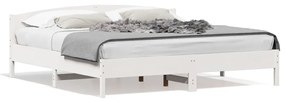 3216189 vidaXL Estrutura de cama com cabeceira 200x200 cm pinho maciço branco