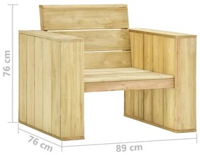 3 pcs conjunto lounge de jardim com almofadões pinho impregnado