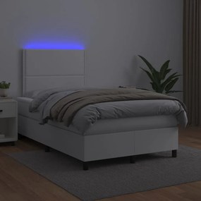 Cama box spring c/colchão/LED 120x190cm couro artificial branco