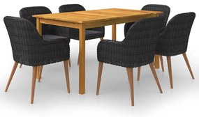 7 pcs conjunto de jantar para jardim preto