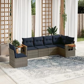 vidaXL 6 pcs conjunto sofás p/ jardim c/ almofadões vime PE cinzento