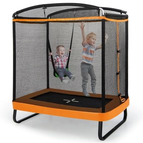 Trampolim retangular para crianças com rede de segurança de equilíbrio Trampolim de entretenimento infantil 190 x 122 x 210 cm Laranja