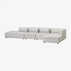 Sofá Modular De Canto Em 4 Peças Com Chaise Longue À Esquerda E Puff Fogler Tecido Cinza Claro - Sklum