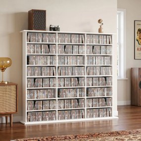 Móvel de arrumação 145 (L) x 24 (P) x 126,3 (A) cm para 1032 CDs / 594 DVDs, estante multimédia, 24 compartimentos e 18 prateleiras ajustáveis, branco