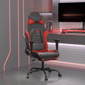 Cadeira gaming c/ apoio pés couro artificial preto e vermelho