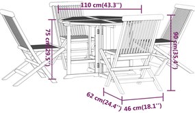 5 pcs conjunto jantar dobrável p/ exterior madeira teca maciça