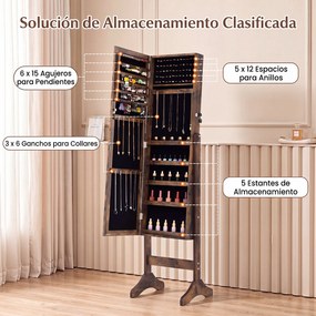 Armário para Joias de Pé com Espelho de Corpo Inteiro, 40 x 36 x 156 cm, Fecho com Chave, Madeira