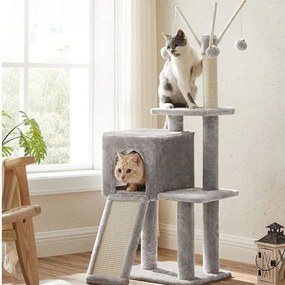 Arranhador para gatos com vários níveis, árvore para gatos com caverna 42 x 32 x 118 cm cinza claro
