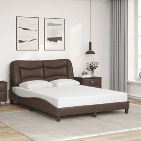 Estrutura cama c/ luzes LED 140x200cm couro artificial castanho