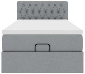 Cama Otomana com colchão &amp; LEDs 90x200 cm tecido cinzento claro