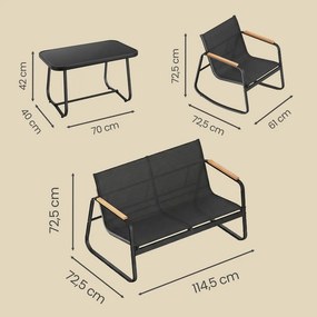 Conjunto de jardim com 2 cadeiras de baloiço com mesa e banco Preto