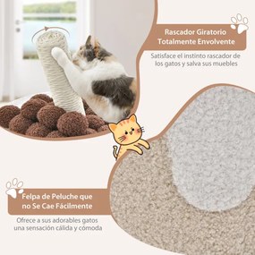 Arranhador para gatos em forma de chá de bolhas Torre para gatos com poste de arranhar em sisal e bola suspensa 67 x 37 x 37 cm castanho e bege