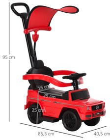 Carro Andador para Crianças Mercedes G350 com Buzina Capô Removível Encosto e Suporte de Proteção 85,5x40,5x95 cm Vermelho