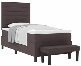 Cama Box com Colchão &amp; Banco Castanho 100x200 cm Tecido