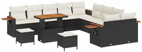 Conjunto de Sofá de Jardim de 13 Peças com Almofadas Preto Polirattan