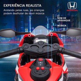 Mota Elétrica com Licença HONDA para Crianças de 3-5 Anos Mota a Bateria 6V com Farol Buzina Música e Rodas Auxiliares Removíveis Carga Máxima 30kg 90